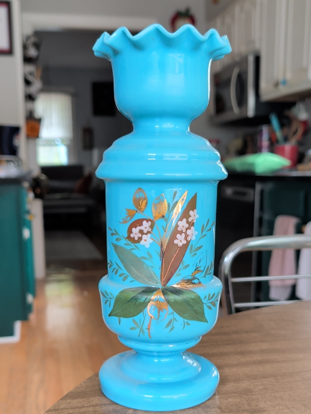 Vintage/Antique Bristol Turquoise Blue Opaline Glass Handpainted  - Home Accents